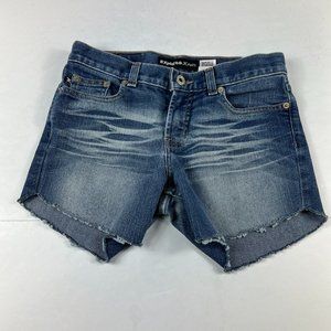 Express Jean Short Womens 4 Skinny Bikini Blue Faded Whisker Cut Off Denim Jorts